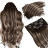 Ugeat Hair Clip in Human Hair Extensions 18 inch Clip in Remi Hair Extensions Human Hair #4 with #18 Ash Blonde Human Hair Clip in Extensions Brown 7pcs 120g(105g Hair + 15g Clips)