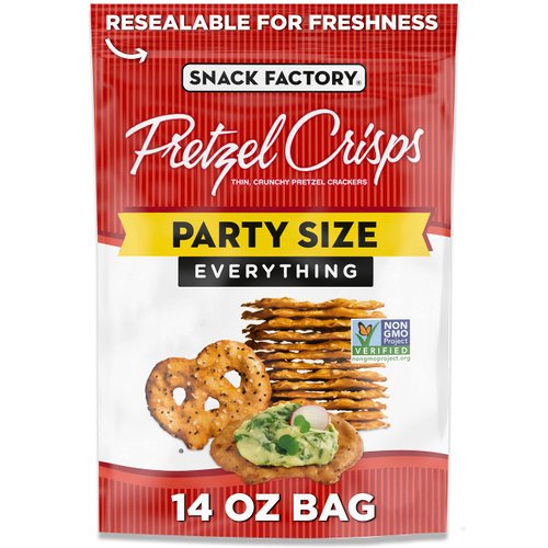 Snack Factory Everything Pretzel Crisps, Non-GMO, 14 OZ Party Size Bag