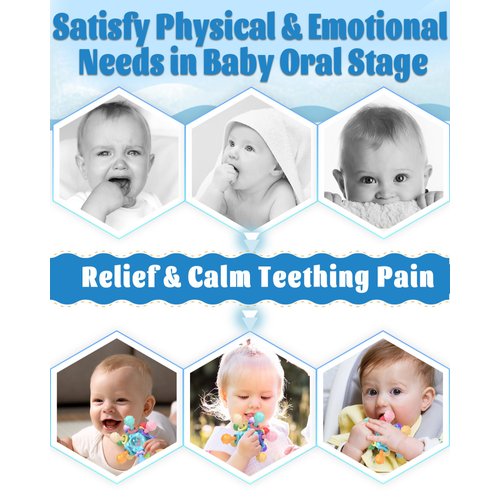 Baby Montessori Teething Toys for 0-6 6-12 Months, Baby Rattle Chew Sensory Toys for Babies 0 3 6 9 12 18 Months, Baby Teether Newborn Infant Toys Gifts for 1 2 Year Old Boys Girls