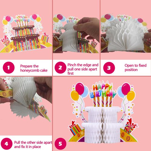 2 Pieces Happy Birthday Decorations, Birthday Cake Honeycomb Centerpiece, Birthday Party Supplies Colorful Table Decor for Kids, Women, Adults