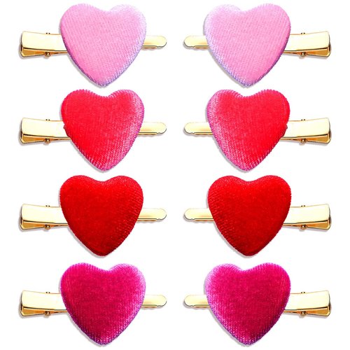 CEALXHENY 8PCS Heart Hair Clips for Women Girls Valentine's Red Heart Hairpins Gifts (8PCS Velvet Clip)