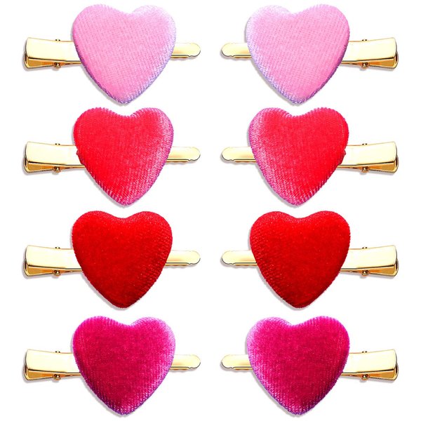 CEALXHENY 8PCS Heart Hair Clips for Women Girls Valentine's Red Heart Hairpins Gifts (8PCS Velvet Clip)