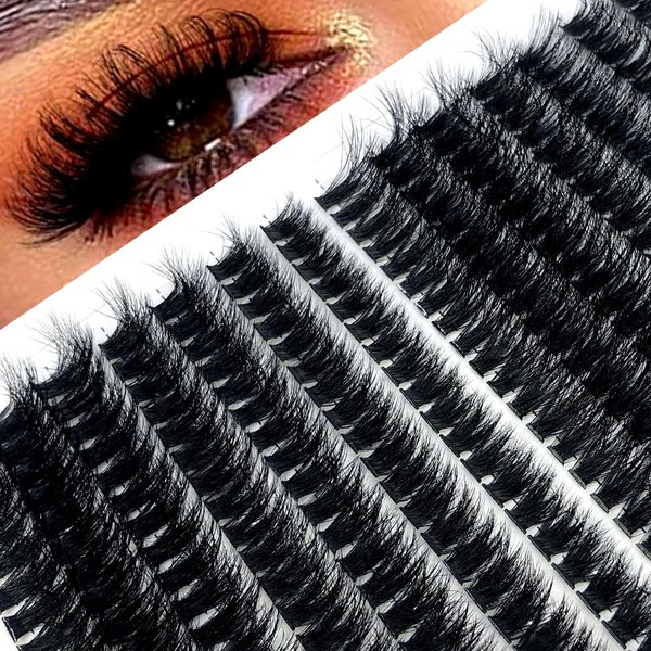 HBZGTLAD New 3D fluffy Soft Ribbon 60D/80D Mink Eyelashes Bundles Eyelashes DIY Individual Clusters Lash Extensions Natural Mink Lashes (273FANS Fluffy 6080D)