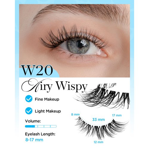 BEYELIAN Wispy Eyelashes Natural Look 8-17mm Cat Eye Wispy Lashes Soft and Lightweight 3D Volume Natural False Lashes Wispy, Reusable, Easy to Apply 7 Pairs (7P-WIS-20)