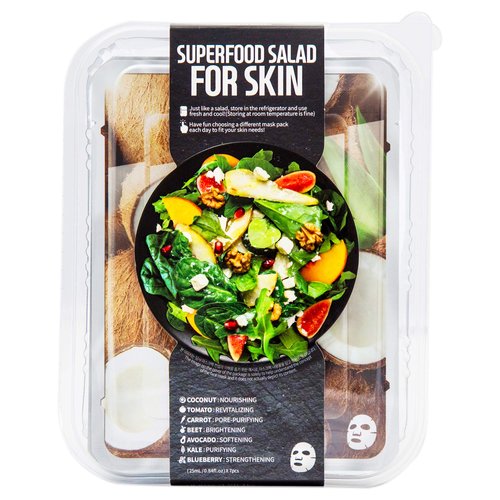 Farm Skin Superfood Salad Facial Sheet Mask for Unisex, Coconut, 7 Count
