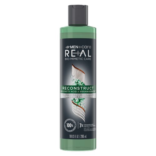 DOVE MEN + CARE Real Bio-Mimetic Care Shampoo For Damaged Hair Reconstruct Sulfate-Free Shampoo With Coco Fatty Acid + Vegan Keratin 10oz