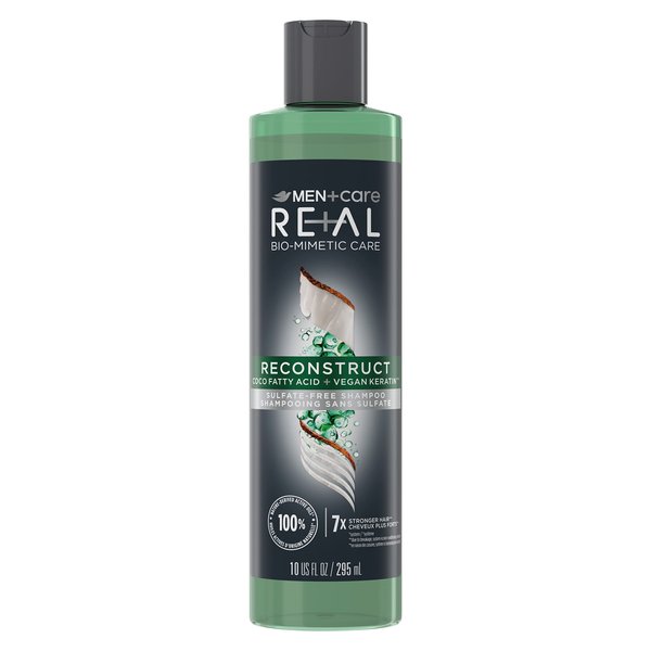 DOVE MEN + CARE Real Bio-Mimetic Care Shampoo For Damaged Hair Reconstruct Sulfate-Free Shampoo With Coco Fatty Acid + Vegan Keratin 10oz