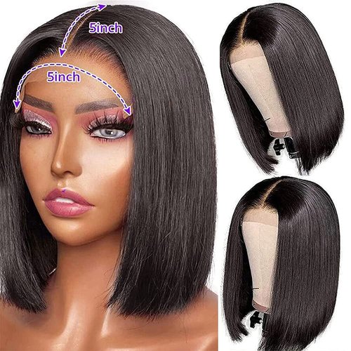 5X5 Closure Bob Wigs 100% Pre Plucked HD Transparent Human Hair Straight Lace Wig With Baby Hair 100% Brazilian Virgin Hair Glueless Short Human Hair Wigs For Black Women Natural Color 8 Inch
