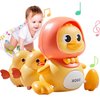 YONGSHUO Baby Musical Duck Family Toys, Early Education Kids Toys for Boys Girls Swing/Walking/Lights/Dancing Infant Tummy Time CrawlingToys Christmas Birthday Gifts (with 2 PCS Baby Duck)