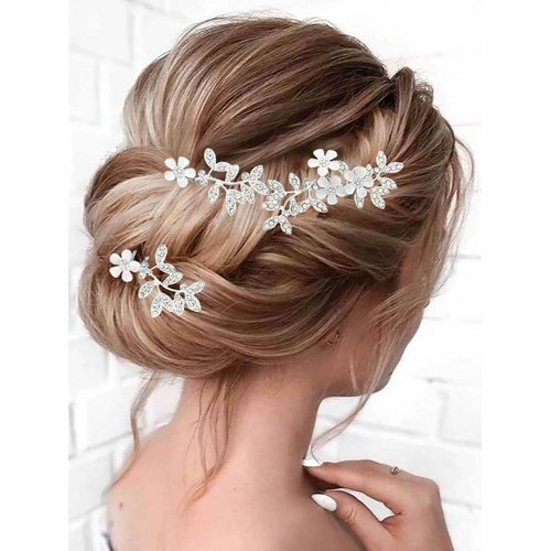 Gorais Bride Wedding Hair Pins Silver Flower Bridal Hair Clips Leaf Hair Pieces Hair Accessories for Women and Girls (Pack of 3)
