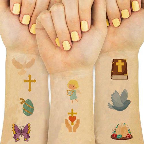 Easter Tattoo Stickers Religions Cross Easter Egg Bunny Temporary Tattoos Face Body Fake Decoration Party Favors Games Prizes Gifts Basket Stuffers 10 Sheets for Kids Adults