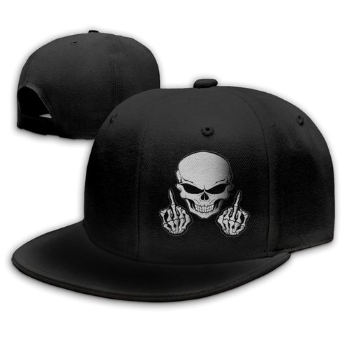 Negi Skull Middle Finger Flat Bill Hats Snapback Hat for Men Brim Baseball Cap for Men Adjustable Cool Rock N Roll Caps for Mens Dad Hip Hop