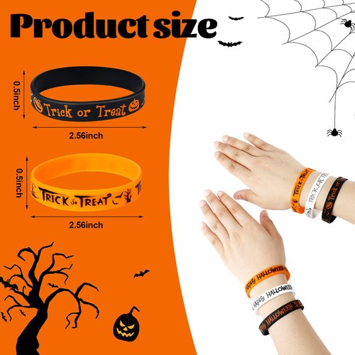 Sumind 48 Pcs Halloween Silicone Wristbands Halloween Rubber Bracelets Halloween Party Favors Bulk for Goodies Bag Filler Stuffer Trick or Treat Gifts Scary Party Supplies
