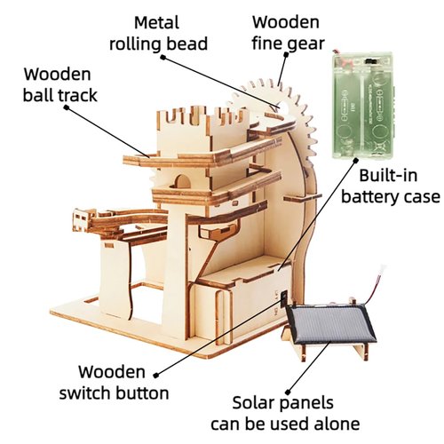 Wooden Marble Run for Kids Ages 8-12 Solar-Powered 3D Puzzle STEM Building Blocks Set,Fun and Educational Toy, for Boys and Girls,Inspires Creativity and Problem-Solving Skills