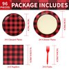 96PCS Red and Black Buffalo Plaid Party Supplies Buffalo Plaid Party Plates Disposable 350GSM Christmas Red Black Gingham Tableware for Birthday Lumberjack Christmas Party Decorations, Serves 24