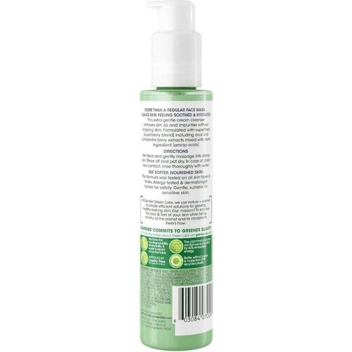 Garnier Green Labs Amino-Berry Soft Gentle Facial Cream Cleanser Hydrates and Soothes Skin, 5.07 fl oz
