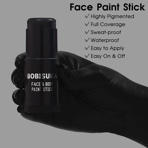 BOBISUKA Black Face Body Paint Stick, Eye Black Sticks for Sports Baseball Softball Football, Waterproof Eyeblack Painting Kit for Halloween Skeleton Skull SFX Cosplay Special Effects Costume Makeup