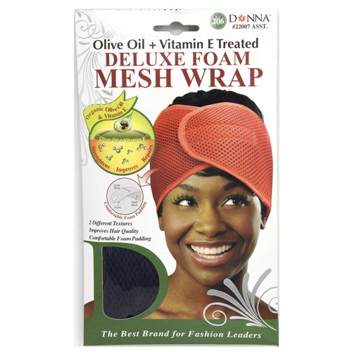 DONNA Deluxe Foam Mesh Wrap | Olive & Vitamin E Treated Headband for Curly Hair Care, Face Wash & Makeup | 1PC, NAVY COLOR