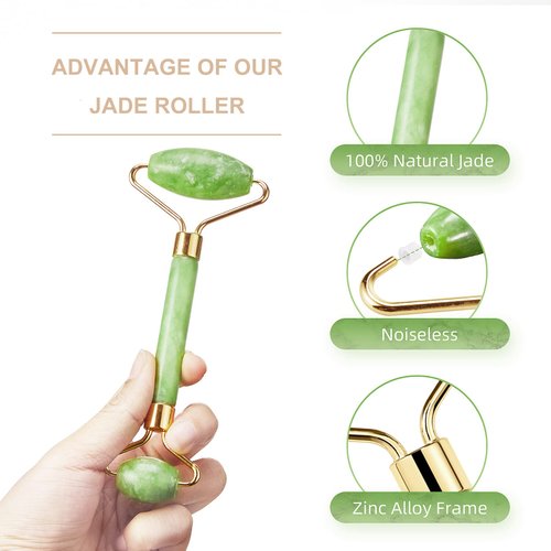 AECW Natural Jade Roller for Face Eyes Tool Jade Facial Roller Noiseless Facial Massage Roller