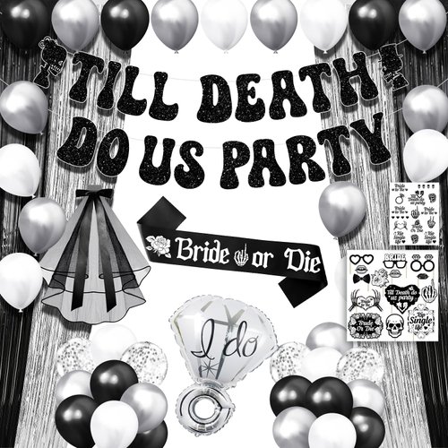 Till Death Do Us Party Bachelorette, 65 Pcs Til Death Do Us Party Bachelorette Party Decorations, Halloween Bachelorette Party Bride or Die Bachelorette Party Decorations, Til Death Wedding Decor