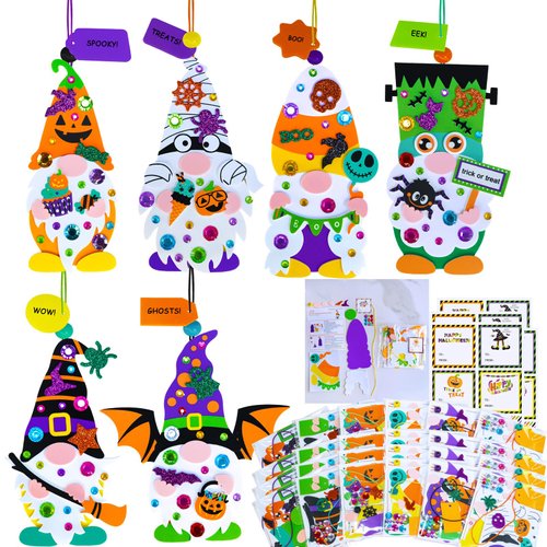 Winlyn 24 Sets Halloween Crafts Fall Crafts Kids DIY Gnome Ornaments Decorations Halloween Craft Kits Gnome Foam Stickers Halloween Arts and Crafts for Kids Home Classroom Art Activities Party Favors