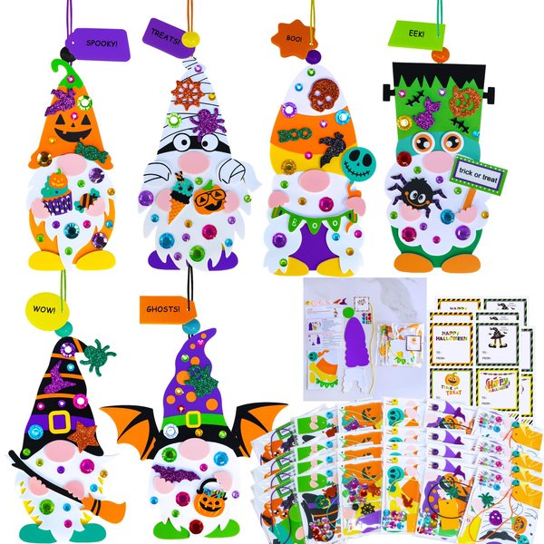 Winlyn 24 Sets Halloween Crafts Fall Crafts Kids DIY Gnome Ornaments Decorations Halloween Craft Kits Gnome Foam Stickers Halloween Arts and Crafts for Kids Home Classroom Art Activities Party Favors