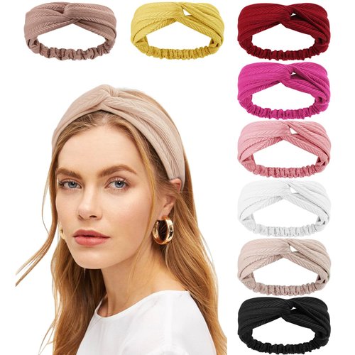 DRESHOW Headbands Twist Knotted Women Head Bands Boho Stretchy Hair Bands Non Slip for Girls Criss Cross Head Wrap Turban Plain Headband Twisted Elastic Solid Color Hair Accessories