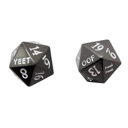 Metal D20 YEET OOF Dice Critical Fail F 20 Sided Die Set DND Black Gunmetal Color Number for Role Playing Game Dungeons and Dragons D&D Pathfinder Shadowrun and Math Teaching
