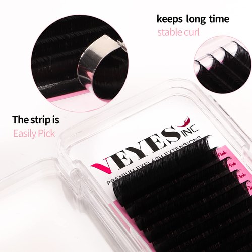 VEYES INC Classic Volume Lash Extensions 0.03-0.20 J/B/L/C/CC/D/DD Curl 5-25mm Mixed & Single Length Tray, Premium Silk Eyelashes, Professional Supplies for Lash Techs(Matte Black 0.15 D 8-16mm)