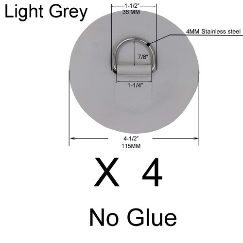 YYST 4 X Stainless Steel D-ring Pad/patch for PVC Inflatable Boat Raft Dinghy Kayak - No Glue included- Instruction Included- Light Grey