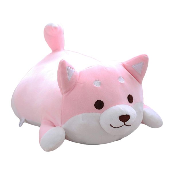 Shiba Inu Dog Plush Pillow, Cute Soft Corgi Stuffed Animals Doll Toys Gifts for Valentine, Christmas, Birthday, Bed, Sofa Chair (Pink Round Eye, 13.5in)