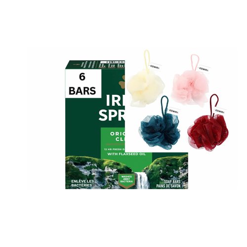 ODWIRA 6-Pack Deodorant Irish Bar Soap, Mild for skin, 12 hours small fresh, Spring Soap for Washing Face, Body, Hand, 4oz each (total 24 oz) + 1 Shower Sponge.