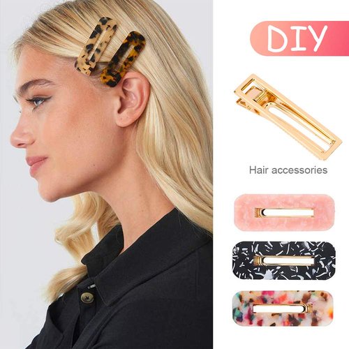 Gukasxi 30pcs Alligator Hair Clips Barrettes Metal Hollow Hair Clip for Silicone Mold Making Pearl Acrylic Resin Hair Pin Hairbow Hairpins Accessories DIY Crafts (Gold Rectangle Hair Clips)