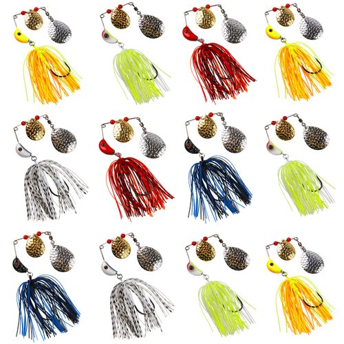 SILANON Spinner Baits Fishing Lures Kit,Bass Fishing Lures Spinnerbaits Buzzbait Set Hard Metal Topwater Swimbait Jig Lure for Bass Pike Trout Walleye Freshwater Saltwater