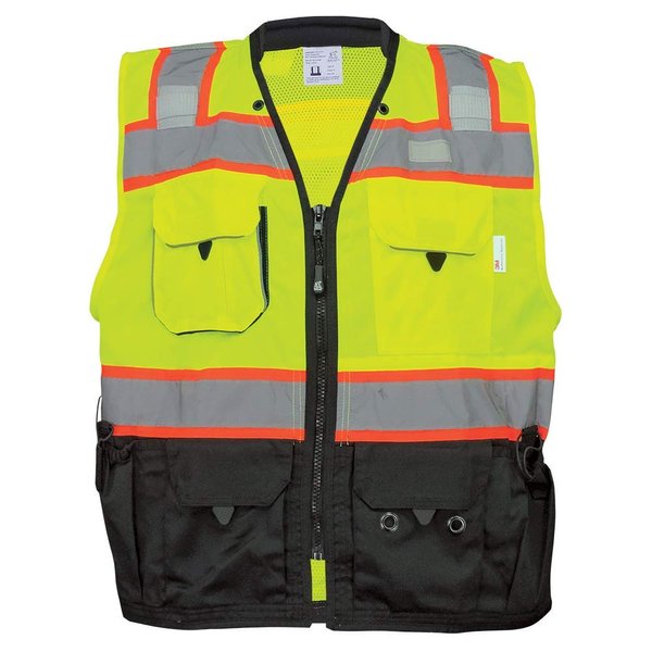 Global Glove GLO-099 Premium High-Visibility Surveyors Safety Vest, Lightweight and Breathable, Zipper Closure, 9 Pockets, XL