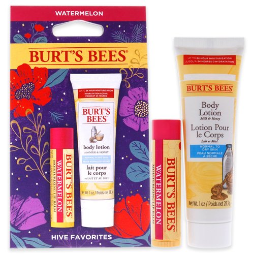 Burts Bees Hive Favorites Kit - Watermelon Unisex -0.15oz Watermelo Lip Balm, 1oz Body Lotion with Milk and Honey 2 Pc,White