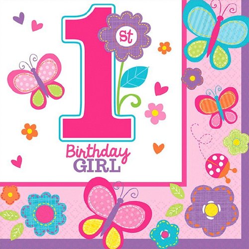 Amscan 1st Sweet Birthday Girl Beverage Napkins 32 Ct