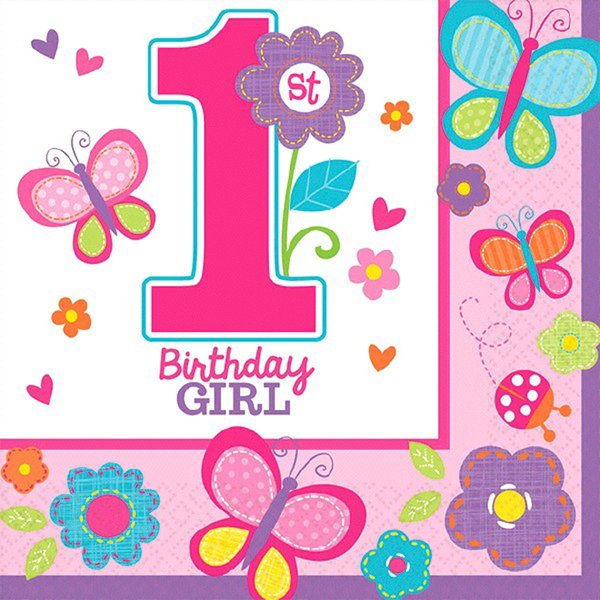 Amscan 1st Sweet Birthday Girl Beverage Napkins 32 Ct
