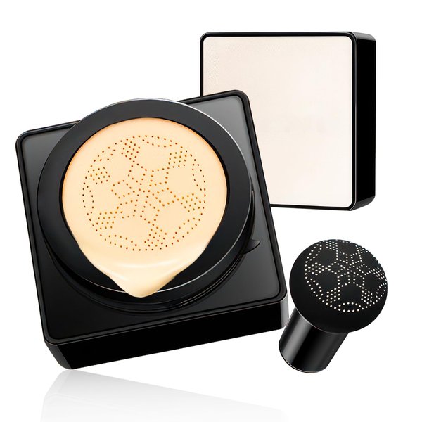 Air Cushion CC Cream Mushroom Head, Screw Lid Moisturizing & Oil Control Concealer CC Cream Foundation with Mushroom Makeup Sponge for Beauty Face Makeup (Buff Beige)