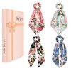 Mirlern 4-Piece Silk Satin Hair Scarf Scrunchies for Women Girls, No Damage Cute Hair Ties with Bow Ribbons Ponytail Holders Elastic Rubber Bands (Lily)