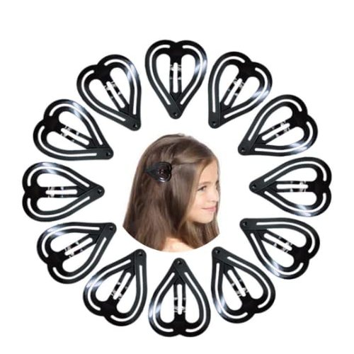 SBWC Heart Clip Heart Shaped Tic Tac Heart Shape Everyday Wear Hairpin/hair clips For School, Office & Ceremonies, Metal Hair Clip (Black) Pack of 12