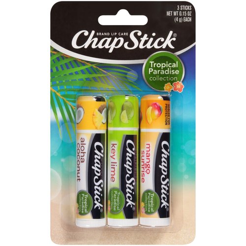 ChapStick Tropical Paradise Collection Mango, Lime and Coconut Lip Balm Tubes Variety Pack for Lip Care - 0.15 Oz (Pack of 3)