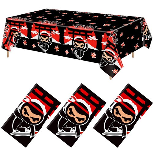Gejoy 3 Pcs Ninja Tablecloth Plastic Disposable Table Cover Ninja Table Cloth Ninja Party Supplies for Boys and Girls Ninja Themed Party Decorations Supplies Favors, 51 x 108'' (Red and Black)