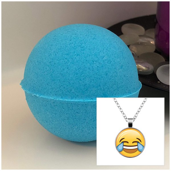 Surprise Emoji Necklace Bath Bomb For Kids Handmade Vegan Friendly Stocking Stuffer Gift For Kids (Crying Laughing)