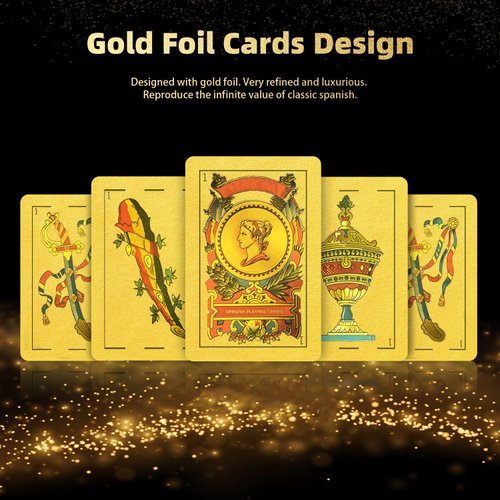 Spanish Playing Cards, Original Spanish Cards, Briscas Cards Puerto Rico, Original Spanish Deck of Cards, Mexican Playing Cards [Luxury Gold Foil Classic] [PVC Waterproof] (1 Pack)
