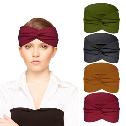 Wide Headbands for Women 4 Pcs Soft Cotton Skincare Head Bands for Women's Hair Non Slip Soft Twist Knotted Headbands for Makeup Face Washing Yoya Workout Running