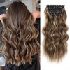 Vigorous Clip in Hair Extensions 20Inch Hair Extensions Clip Ins 6Pcs Natural Soft Synthetic Hairpieces for Women(Honey Blonde Mixed Chocolate Brown)