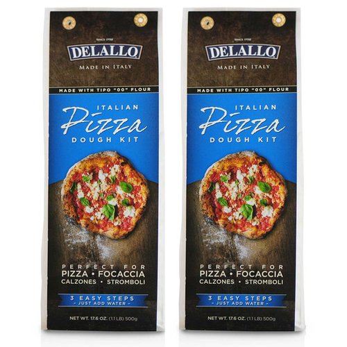 DeLallo, Italian Pizza Dough Mix Kit, Includes Yeast, 17.6 Ounce Bag, 2 Pack, Hand-Tossed Pizza Crust Mix for Garlic Knots, Calzones, & Breadsticks