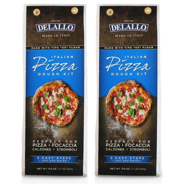 DeLallo, Italian Pizza Dough Mix Kit, Includes Yeast, 17.6 Ounce Bag, 2 Pack, Hand-Tossed Pizza Crust Mix for Garlic Knots, Calzones, & Breadsticks