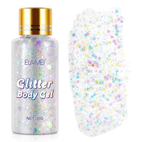 Body Glitter Gel, Face Glitter Body Gel Singer Concerts Music Festival Outfits for Women Chunky Glitter for Eye Lip Hair Nails Sparkling Holographic Gel (White)